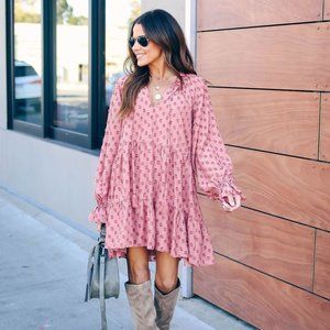 VICI Balloon Sleeve Swiss Dot Babydoll Tier Dres